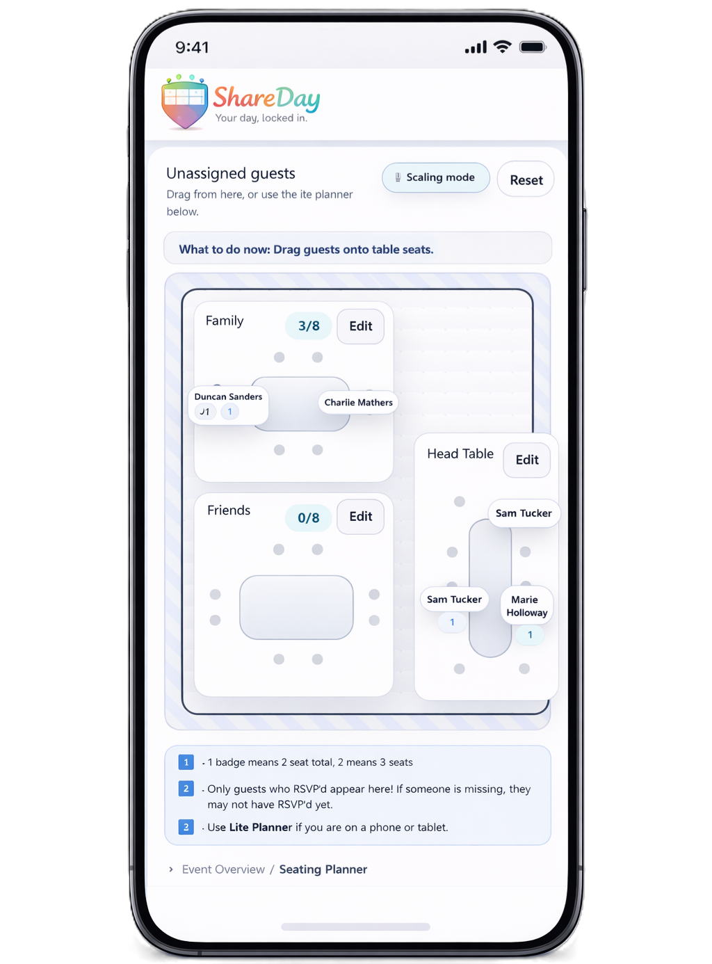 ShareDay planning tools screenshot